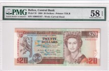 Belize, 20 Dollars, 1990, AUNC, p55
PMG 58 EPQ
