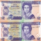 Belize, 2 Dollars, 2014/2017, UNC, p66e, p69f, (Total 2 banknotes)
Queen Elizabeth II. Potrait