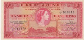 Bermuda, 10 Shillings, 1957, AUNC(-), p19b
Queen Elizabeth II. Potrait