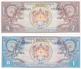 Bhutan, 1-2 Ngultrum, 1981, UNC, p5; p6, (Total 2 banknotes)