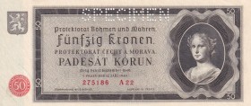 Bohemia and Moravia, 50 Korun, 1940, UNC, p5s, SPECIMEN