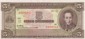 Bolivia, 5 Bolivianos, 1945, UNC, p138c
