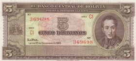 Bolivia, 5 Bolivianos, 1945, UNC, p138c