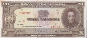 Bolivia, 20 Bolivianos, 1945, UNC, p140a