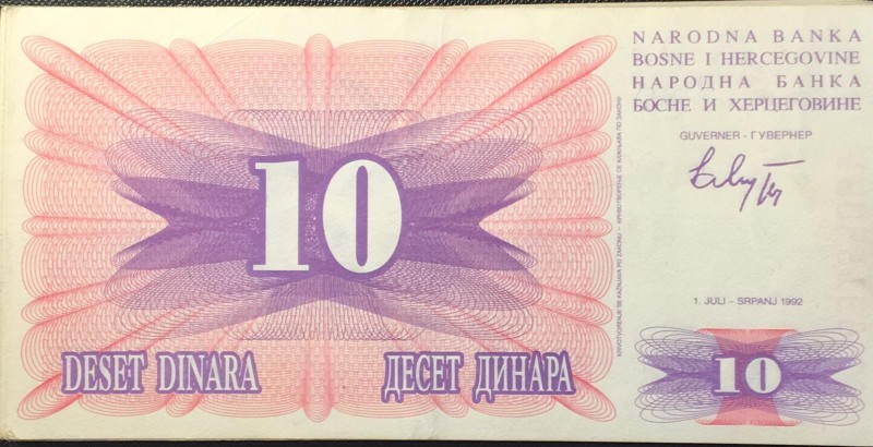 Bosnia - Herzegovina, 10 Dinara, 1992, p10a, (Total 77 banknotes)
UNC, AUNC, XF...