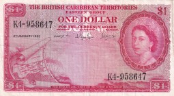 British Caribbean Territories, 1 Dollar, 1963, VF, p7c
Queen Elizabeth II. Potrait
