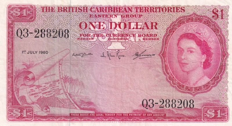 British Caribbean Territories, 1 Dollar, 1960, VF(+), p7c
Queen Elizabeth II. P...