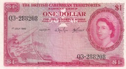 British Caribbean Territories, 1 Dollar, 1960, VF(+), p7c
Queen Elizabeth II. Potrait