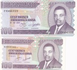 Burundi, 100 Francs, 2001/ 2011, UNC, p37c, p44, (Total 2 banknotes)