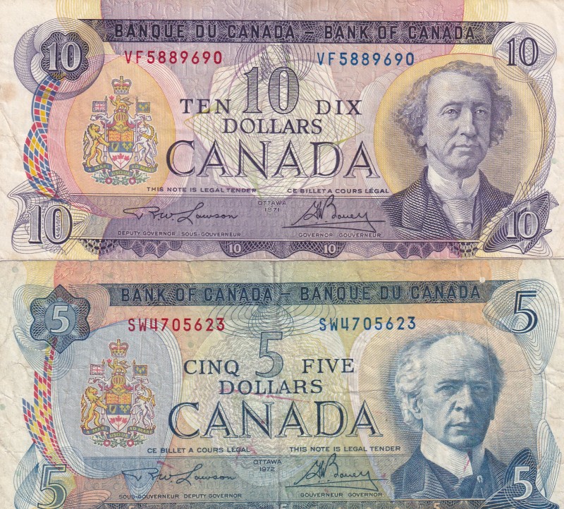 Canada, 5-10 Dollars, 1971/1972, VF, p87b; p88c, (Total 2 banknotes)