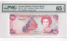 Cayman Islands, 10 Dollars, 1991, UNC, p13
PMG 65 EPQ, Queen Elizabeth II. Potrait