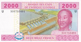 Central African Republic, 2.000 Francs, 2002, UNC, p208U
U for Cameroun