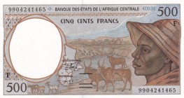 Central African States, 500 Francs, 1999, UNC, p301Ff
F for Central African Republic