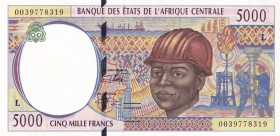 Central African States, 5.000 Francs, 2000, UNC, p404L
L'' Gabon, There is a counting trace in the lower left corner.