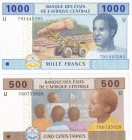 Central African States, 500-1.000 Francs, 2002, UNC, p206U; p207U, (Total 2 banknotes)
'U'' Cameroun