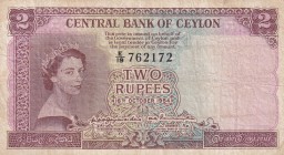 Ceylon, 2 Rupees, 1954, VF, p50
Queen Elizabeth II. Potrait
