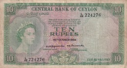 Ceylon, 10 Rupees, 1954, VF(-), p55
Queen Elizabeth II. Potrait