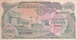 Congo Democratic Republic, 100 Francs, 1963, VF, p1a