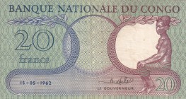 Congo Democratic Republic, 20 Francs, 1962, XF, p4a