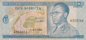 Congo Democratic Republic, 10 Makuta, 1967, VF, p9a