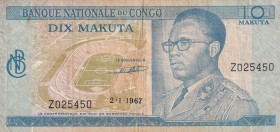 Congo Democratic Republic, 10 Makuta, 1967, FINE(+), p9a