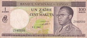 Congo Democratic Republic, 1 Zaïre=100 Makuta, 1967, VF(-), p12a