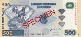 Congo Democratic Republic, 500 Francs, 2002, UNC, p96s, SPECIMEN