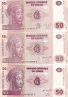 Congo Democratic Republic, 50 Francs, 2000/2007/2013, UNC, p91; p97; p97A, (Total 3 banknotes)
3 different years, 3 different colors