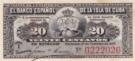 Cuba, 20 Centavos, 1897, UNC, p53a
El Banco Espanol