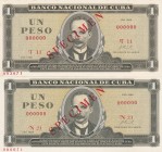 Cuba, 1 Peso, 1968/1969, UNC, p102s, (Total 2 banknotes)
SPECIMEN