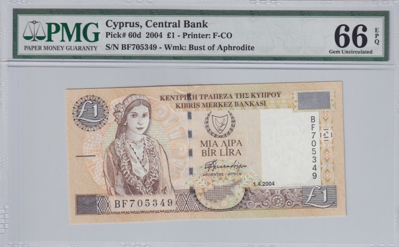 Cyprus, 1 Pound, 2004, UNC, p60d
PMG 66 EPQ