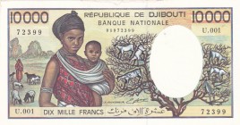 Djibouti, 10.000 Francs, 1984, UNC, p39b
Stained
