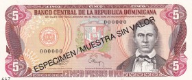 Dominican Republic, 5 Pesos Oro, 1993, UNC, p143s, SPECIMEN
ESPECIMEN / MUESTRA SIN VALOR