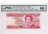 East Caribbean States, 1 Dollar, 1988/1989, UNC, p21u
PMG 66 EPQ, Anguilla, Queen Elizabeth II portrait