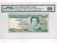 East Caribbean States, 5 Dollars, 1988-1993, UNC, p22a1
PMG 66 EPQ, Antigua, Queen Elizabeth II portrait