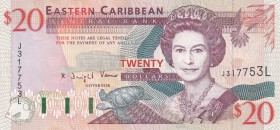 East Caribbean States, 20 Dollars, 2003, XF(+), p44l
Queen Elizabeth II. Potrait, St.Lucia