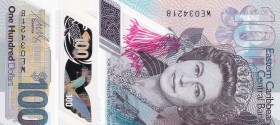 East Caribbean States, 100 Dollars, 2019, UNC, pNew
Queen Elizabeth II portrait, Polymer plastic banknote