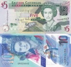 East Caribbean States, 5-10 Dollars, 2008/2019, UNC, p47, pNew, (Total 2 banknotes)
Queen Elizabeth II. Potrait