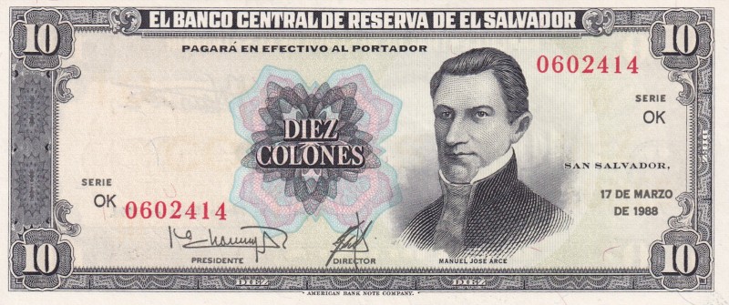 El Salvador, 10 Colones, 1988, AUNC, p135b