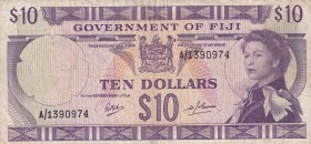 Fiji, 10 Dollars, 1969, VF, p62a
Queen Elizabeth II. Potrait