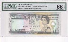 Fiji, 1 Dollar, 1993, UNC, p89a
PMG 66 EPQ, Queen Elizabeth II. Potrait