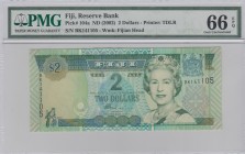 Fiji, 2 Dollars, 2002, UNC, p104a
PMG 66 EPQ . Queen Elizabeth II portrait