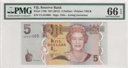 Fiji, 5 Dollars, 2012, UNC, p110b
PMG 66 EPQ . Queen Elizabeth II portrait