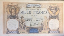 France, 1.000 Francs, 1939, VF(+), p90c
There are pinholes