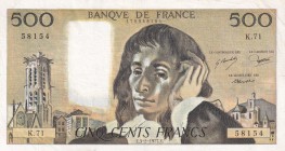 France, 500 Francs, 1977, VF(+), p156d
There are pinholes
