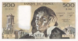 France, 500 Francs, 1983, XF(+), p156e
There are pinhole and light stain