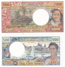 French Pacific Territories, 500-1.000 Francs, 1992/1996, p1; p2, (Total 2 banknotes)
500 Francs, 1992, p1b, UNC (-), There are pinhole; 1.000 Francs,...