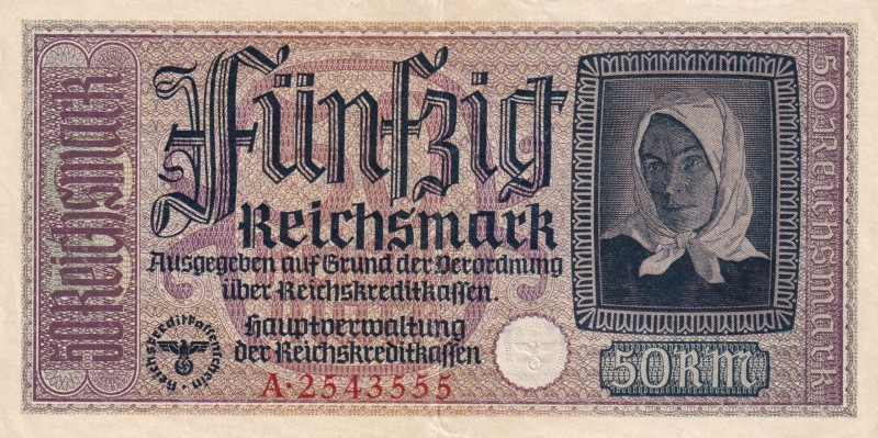 Germany, 50 Reichsmark, 1940/1945, XF, pR140
Banknote used in Nazi Germany.