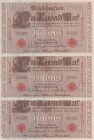 Germany, 1.000 Mark, 1910, UNC, p44b, (Total 3 consecutive banknotes)
Red serial number, 7 digit serial