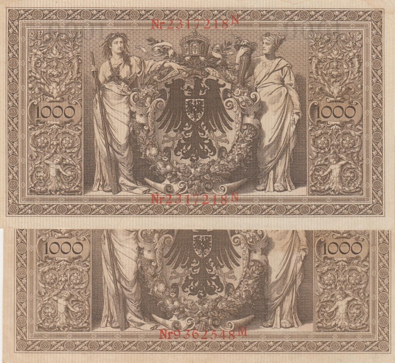 Germany, 1.000 Mark, 1910, p44b, (Total 2 banknotes)
1.000 Mark, UNC; 1.000 Mar...